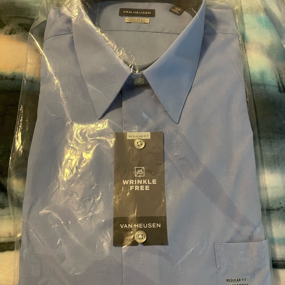 Van Heusen button shirt. Cameo blue.